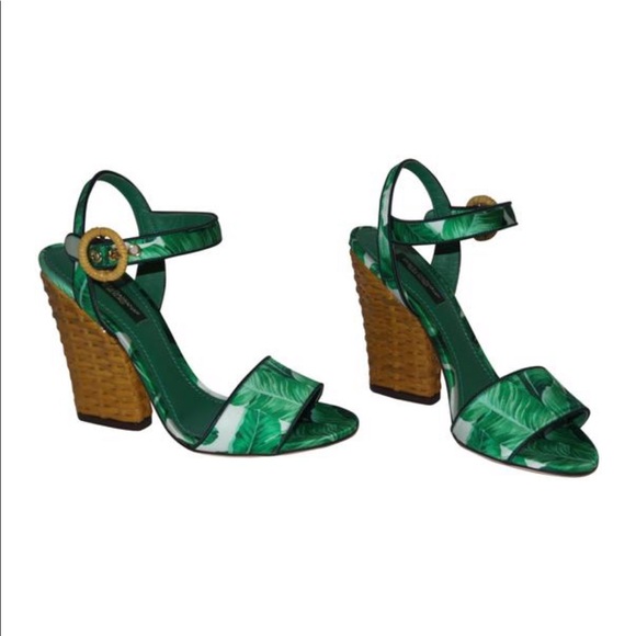 DOLCE & GABBANA BANANA LEAF PRINT KEIRA SANDALS - Picture 1 of 9
